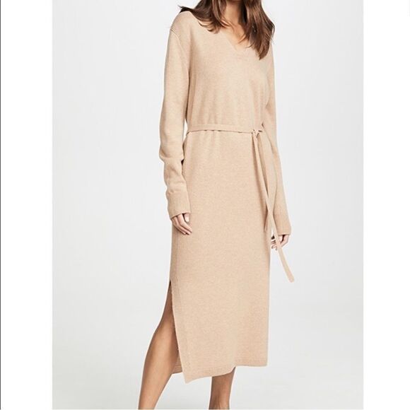 Vince Wool Cashmere Camel Tan Long Sleeve Tie Sweater Dress | SZ S - Picture 13 of 14